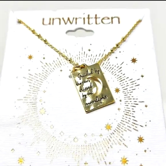 NWT Gold Flash Plated Talisman Pendant Necklace Dream Moon & Stars 16" Unwritten - Picture 3 of 4